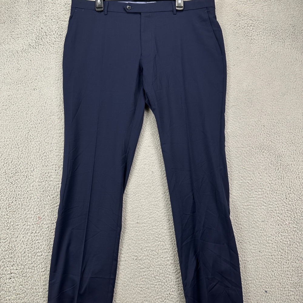 Tommy Hilfiger Mens Dress Pants 38X30 Navy Blue Flat Front Stretch Wool Blend